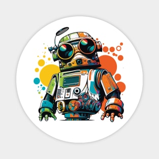 Robot, Colorful With Colorful Circles In The Background Magnet